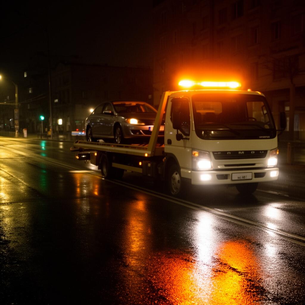 Evacuare auto noaptea cu girofar